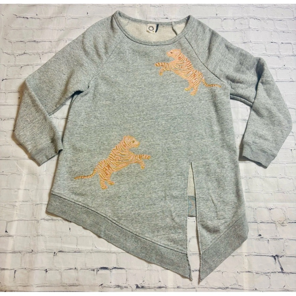 Anthropologie Akemi+Kin Gray Orange Sweatshirt Top Cotton Blend Size XS - Picture 9 of 14